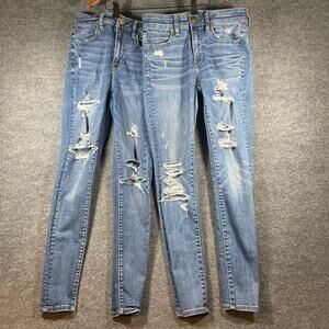 AEO Lot of 2 Super Stretch Hi-Rise Jeggings Women's 4 Blue Destroyed Stretch